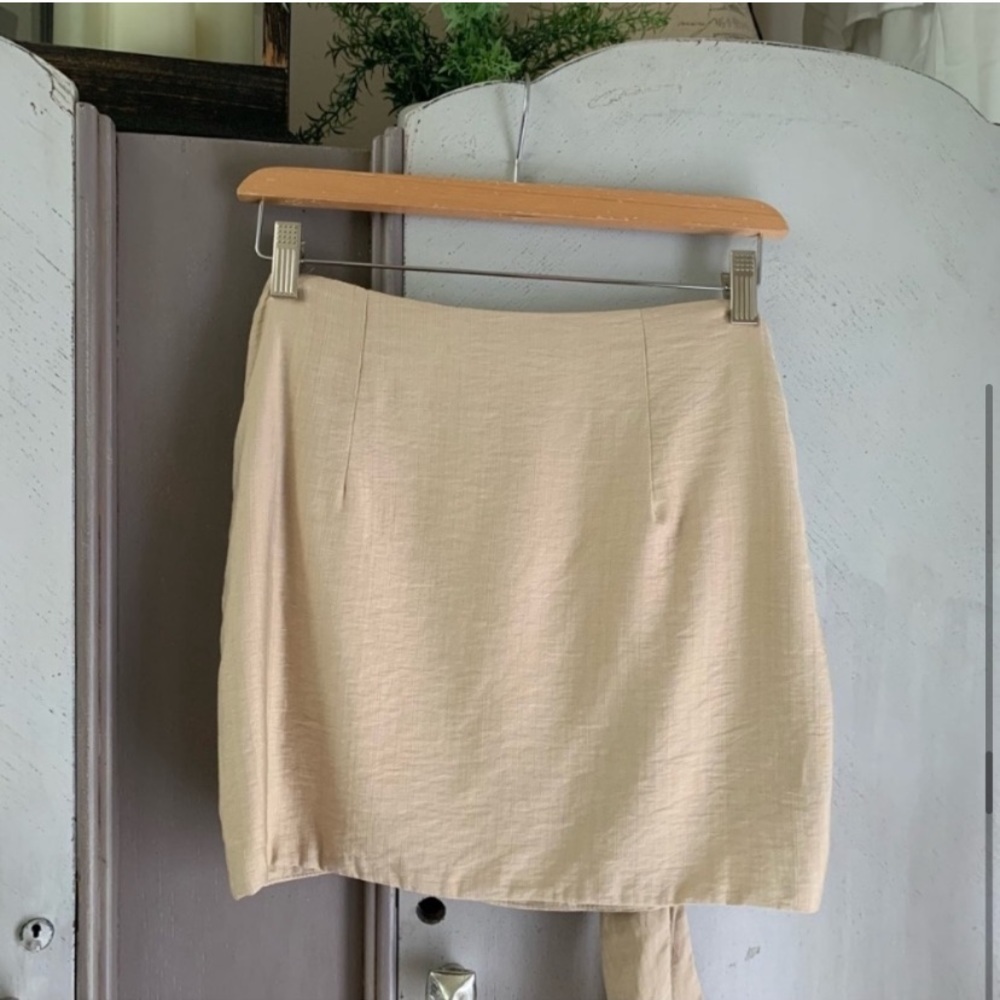 Taupe Wrap Mini Skirt - Picture 7 of 9
